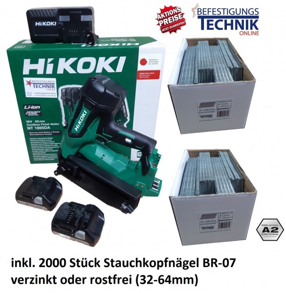 HiKOKI Cloueur sans fil NT1865DA 2x2,5Ah 32-65mm pour clous à tête refoulé 20° Bosch GNH 18V-64 BR-07