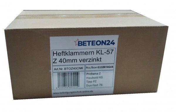 Heftklammern Z 40 CNKHA 40mm verzinkt Prebena Z Haubold KG 740 KL-57 (1Box=11,1 Mille)