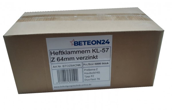 Heftklammern Z 64 CNKHA 64mm verzinkt Prebena Z Haubold KG 764 KL-57 (1Box=6,0 Mille)