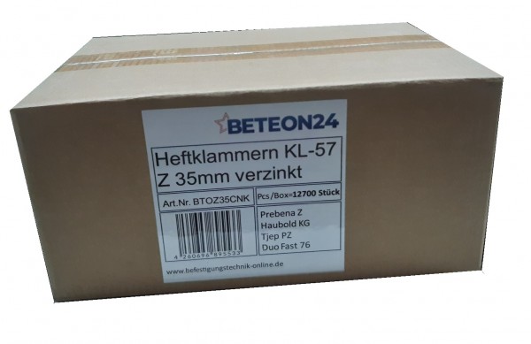 Heftklammern Z 35 CNKHA 35mm verzinkt Prebena Z Haubold KG 735 KL-57 (1Box=12,7 Mille)