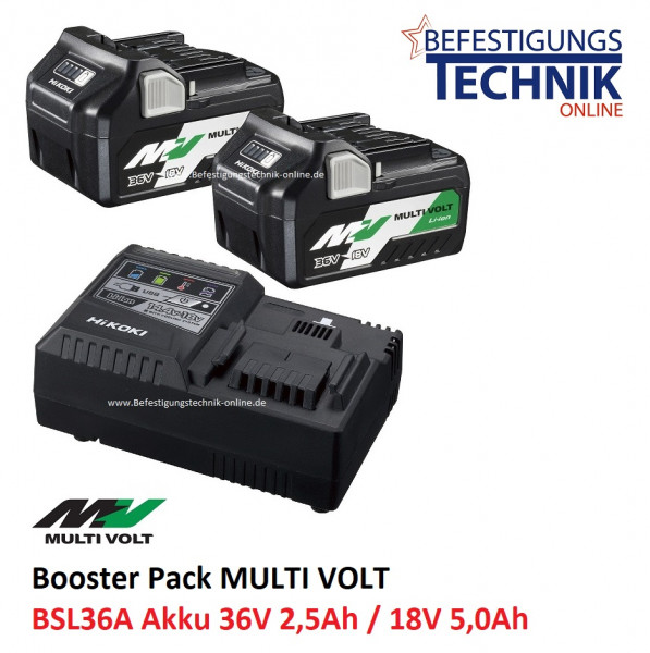 Hikoki Hitachi Booster Pack Multi Volt UC18YSL3WEZ 2 Akkus BSL36A 36V/2,5Ah Ladegerät UC18YSL3